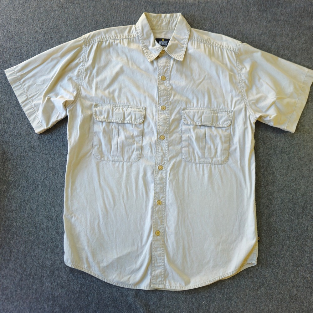 NATIONAL GEOGRAPHIC Khaki Cotton Travel Utility Shirt Sz Medium Safari Gorpcore
